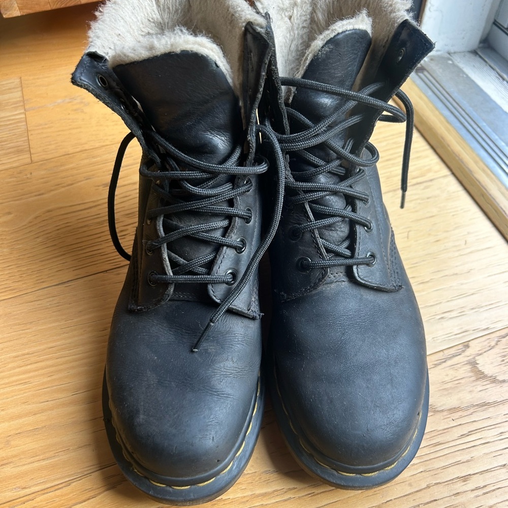 Dr. Martens Black Leather Boots with Cream Lining
